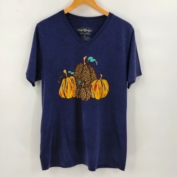 Spirit with Style graphic tee size large blue pumpkins for Fall short sleeve - Picture 1 of 5
